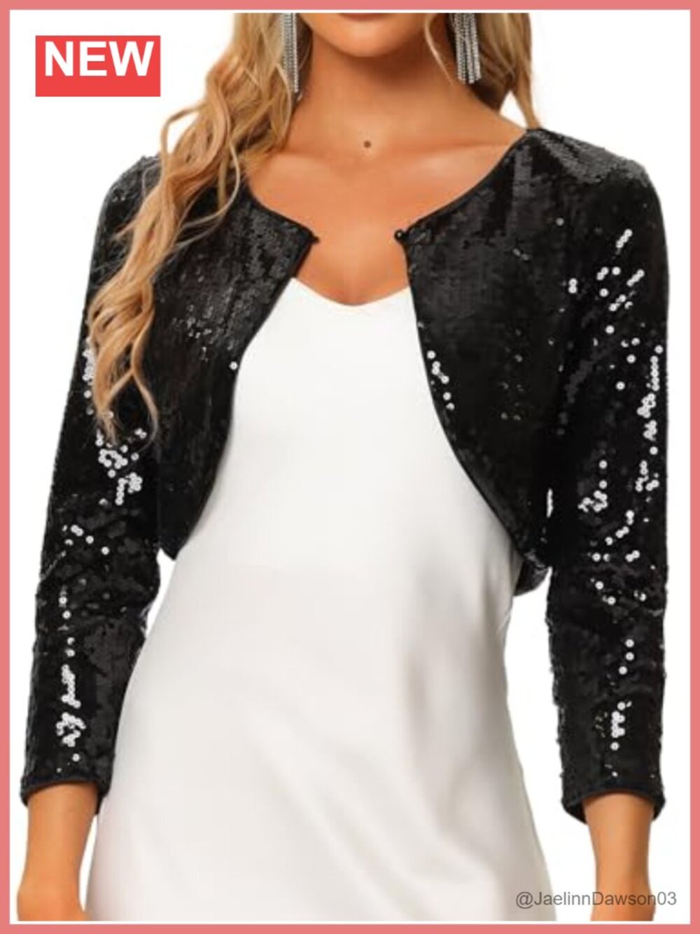 Sequin Crop Cardigan 3/4 Sleeve Button Shrug Party Bolero